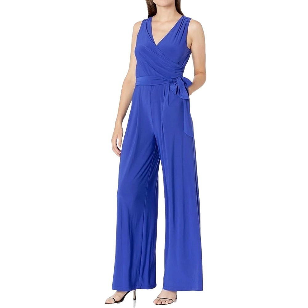 Eliza J Blue Sleeveless Jumpsuit with Wide-Leg Design L